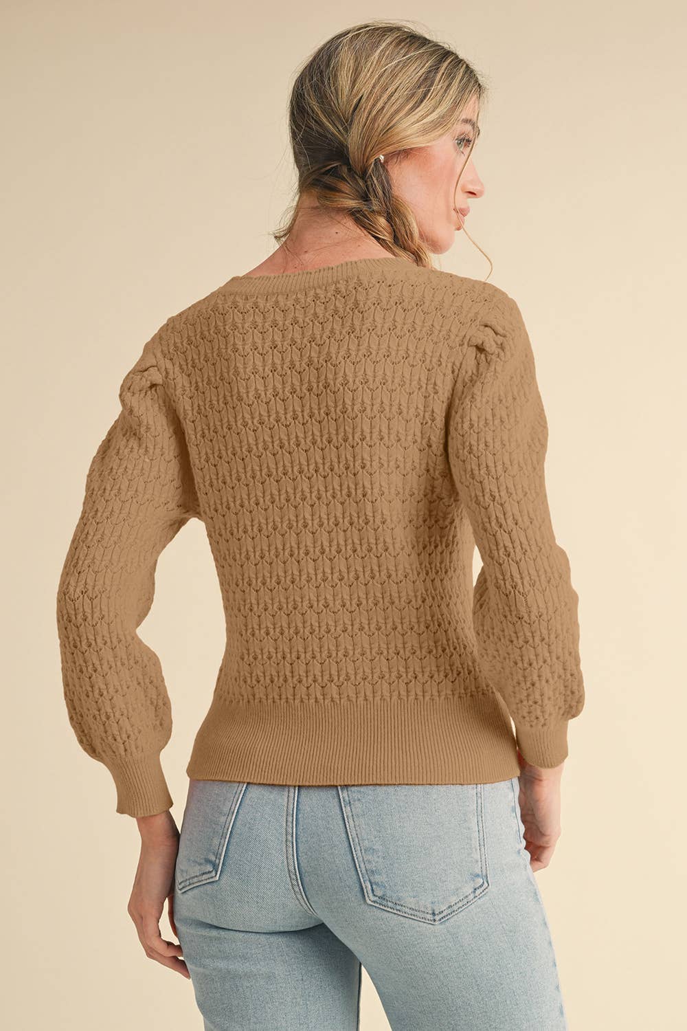 &MERCI - PUFF SLEEVE POINTELLE SWEATER MSW10553
