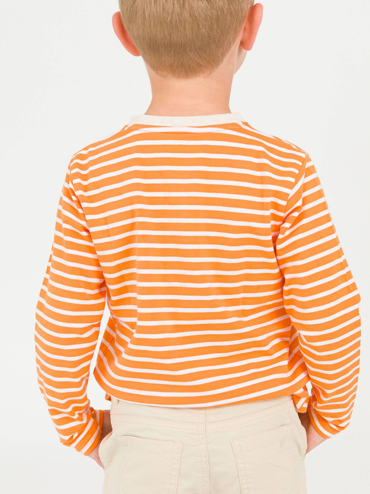 RuffleButts + RuggedButts - Boys Pumpkin Orange Stripe Knit Long Sleeve Embroidered Henley Tee