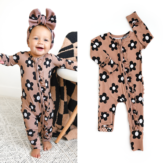 Gigi and Max - Coco RUFFLE ZIP Bamboo One Piece Flowers Baby Clothing