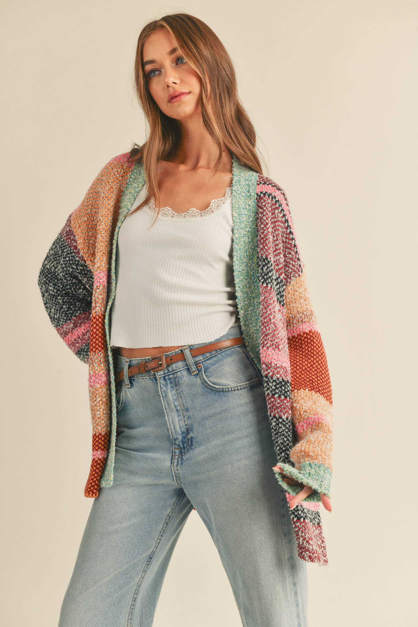 &MERCI - OVERSIZED COLOR BLOCK CARDIGAN MSW10038