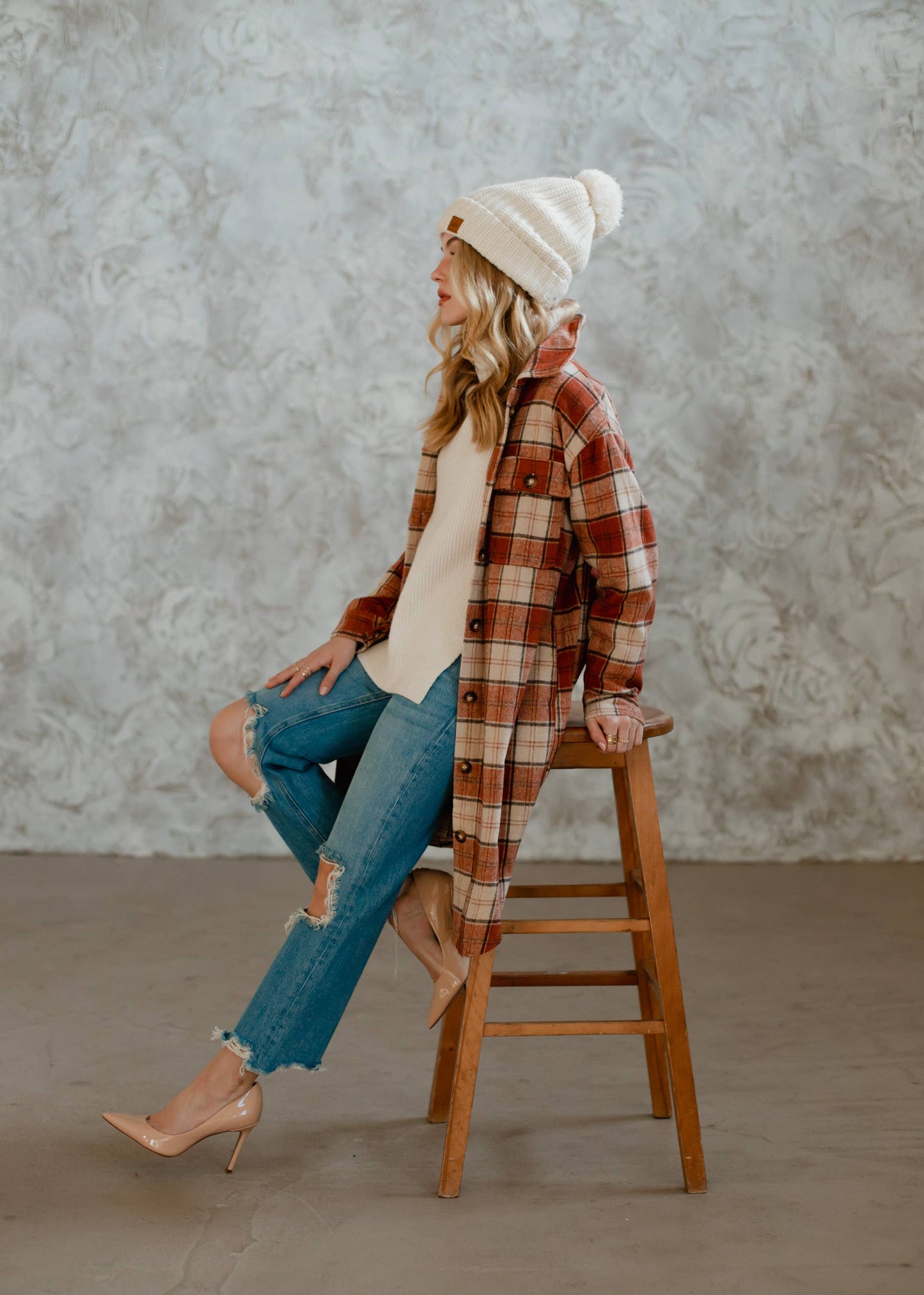 Rust, Cream & Brown Plaid Long Flannel