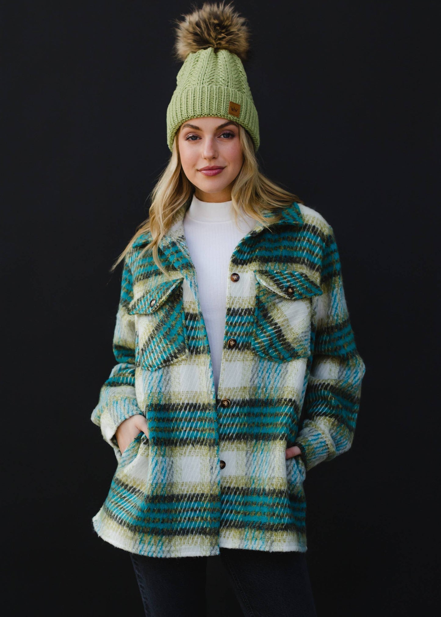 Turquoise, Green & Cream Plaid Jacket