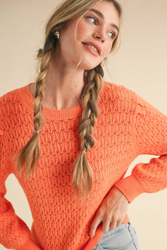 &MERCI - PUFF SLEEVE POINTELLE SWEATER MSW10553