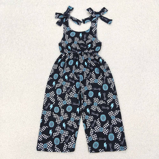 Aier Wholesale - Baby Girls Straps Western Howdy Turquoise Jumpsuit