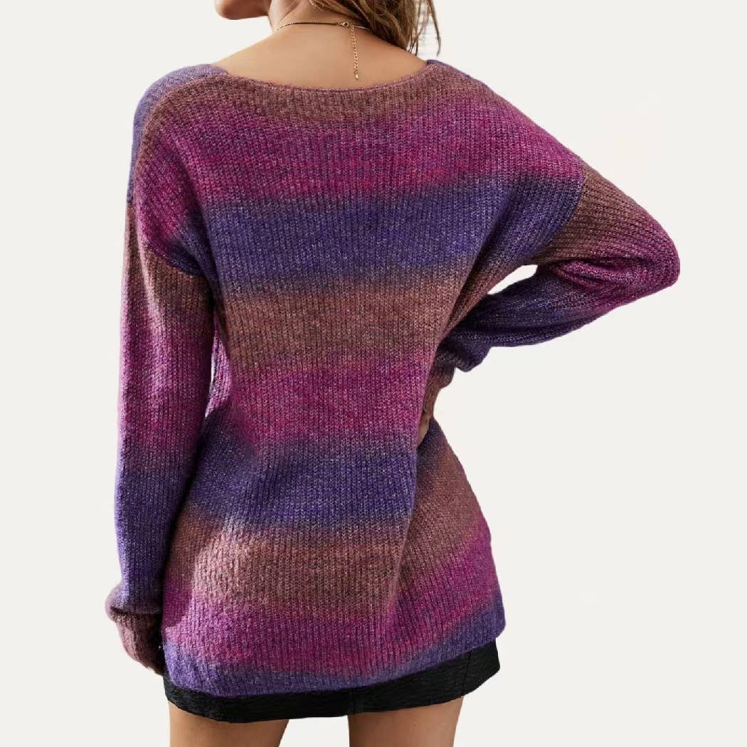 Feel it Still Multi-Color V-Neck Long Sleeve Knit Sweater