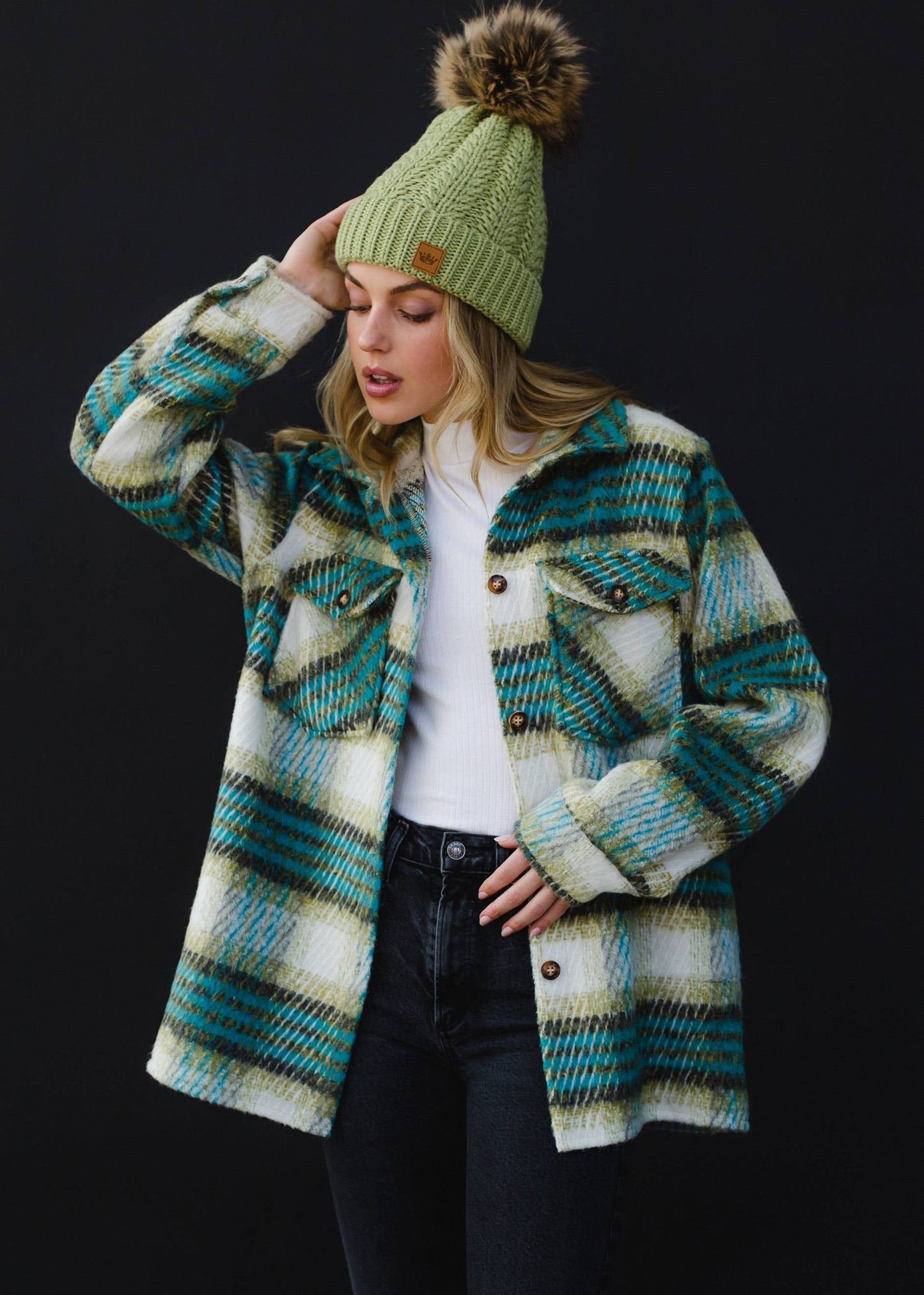 Turquoise, Green & Cream Plaid Jacket