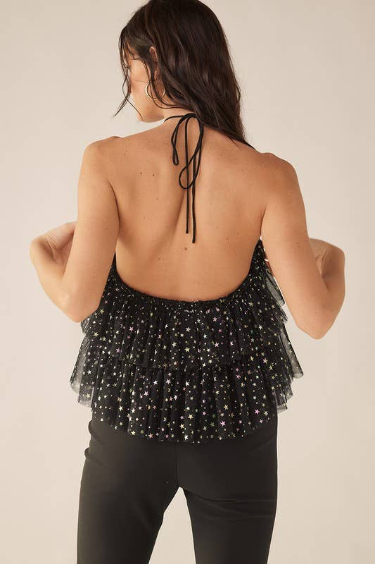 idem ditto - IRIDESCENT SPARKLING STAR PATTERNED HALTER TOP