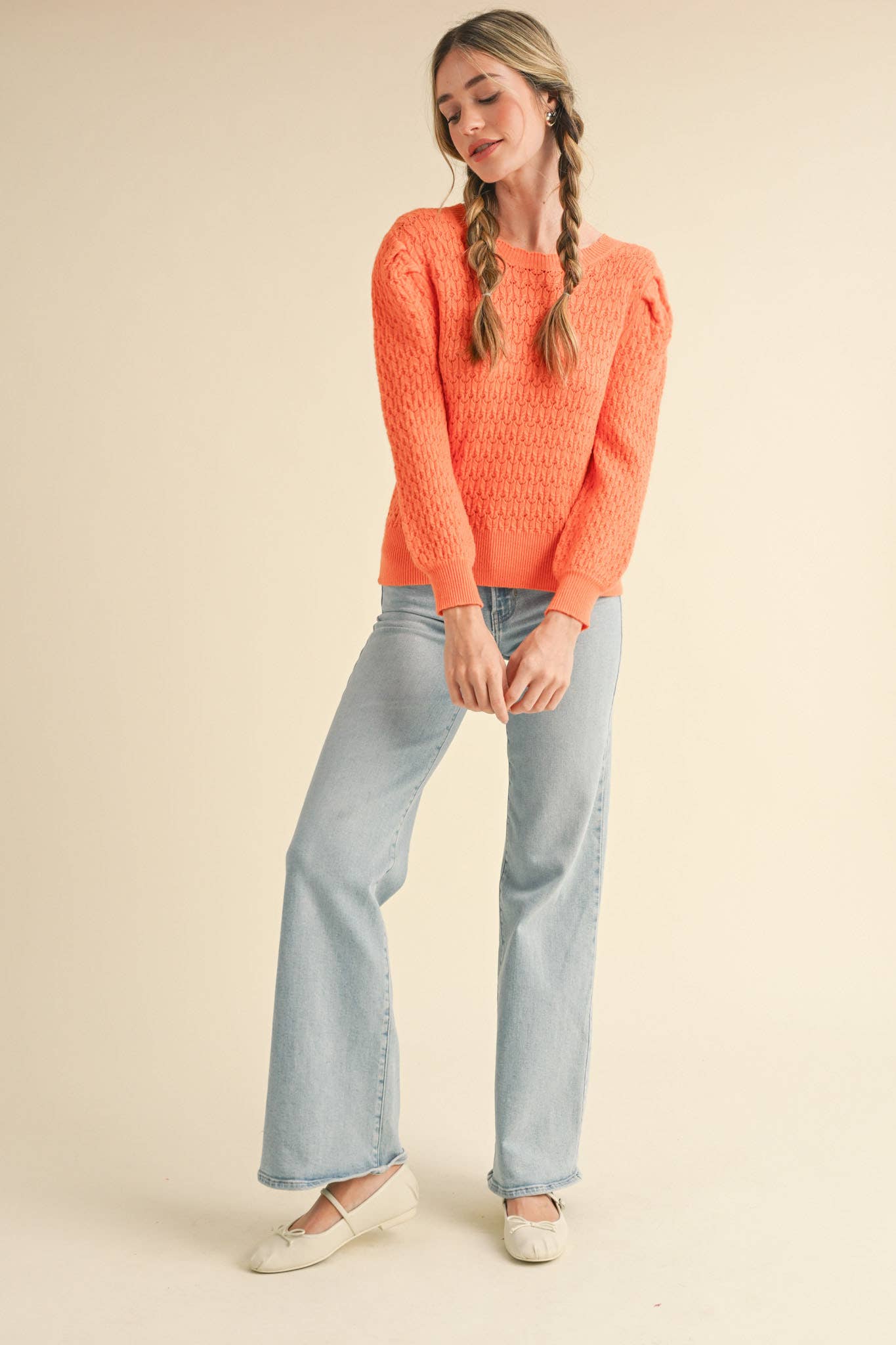 &MERCI - PUFF SLEEVE POINTELLE SWEATER MSW10553