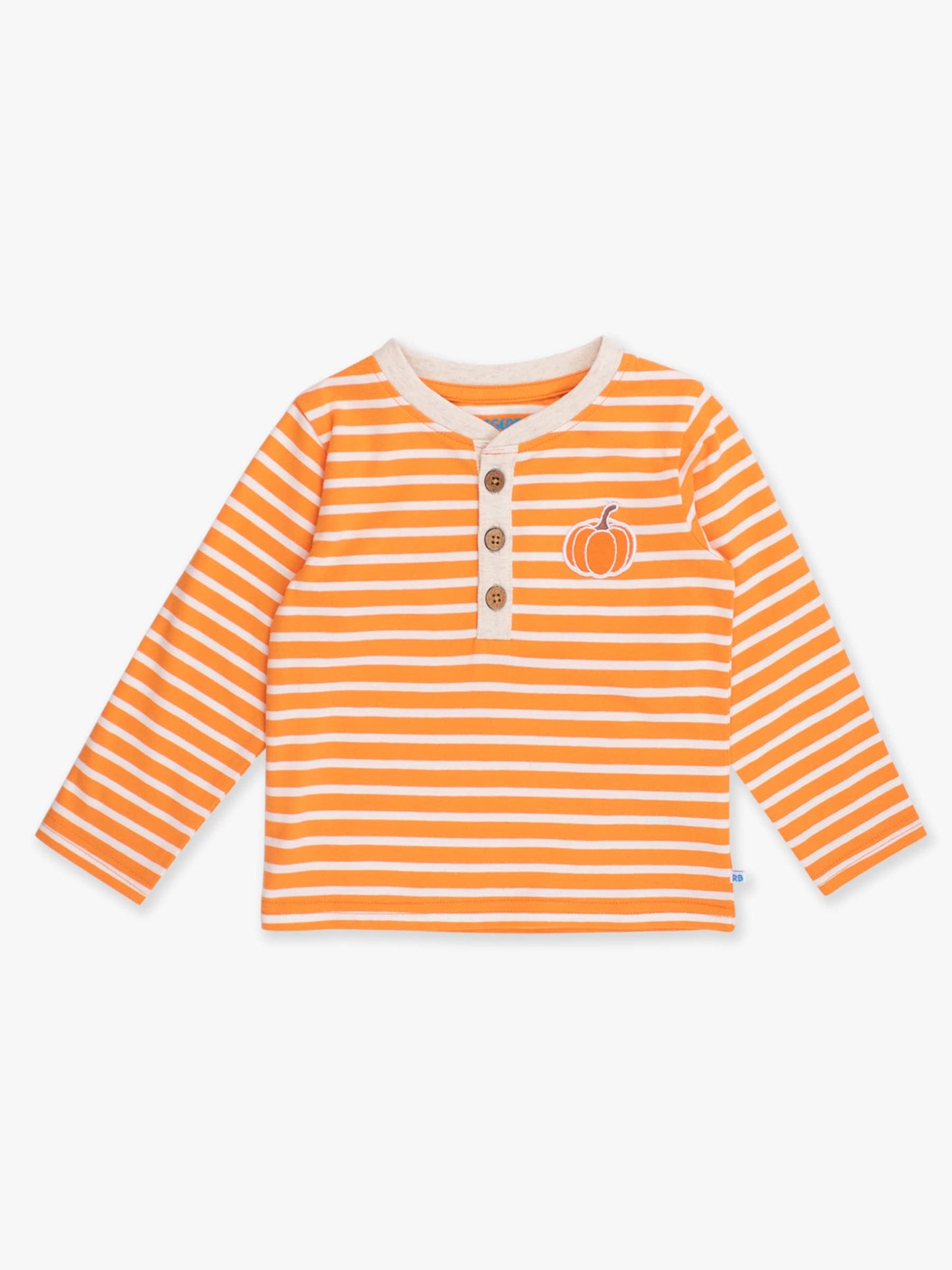 RuffleButts + RuggedButts - Boys Pumpkin Orange Stripe Knit Long Sleeve Embroidered Henley Tee