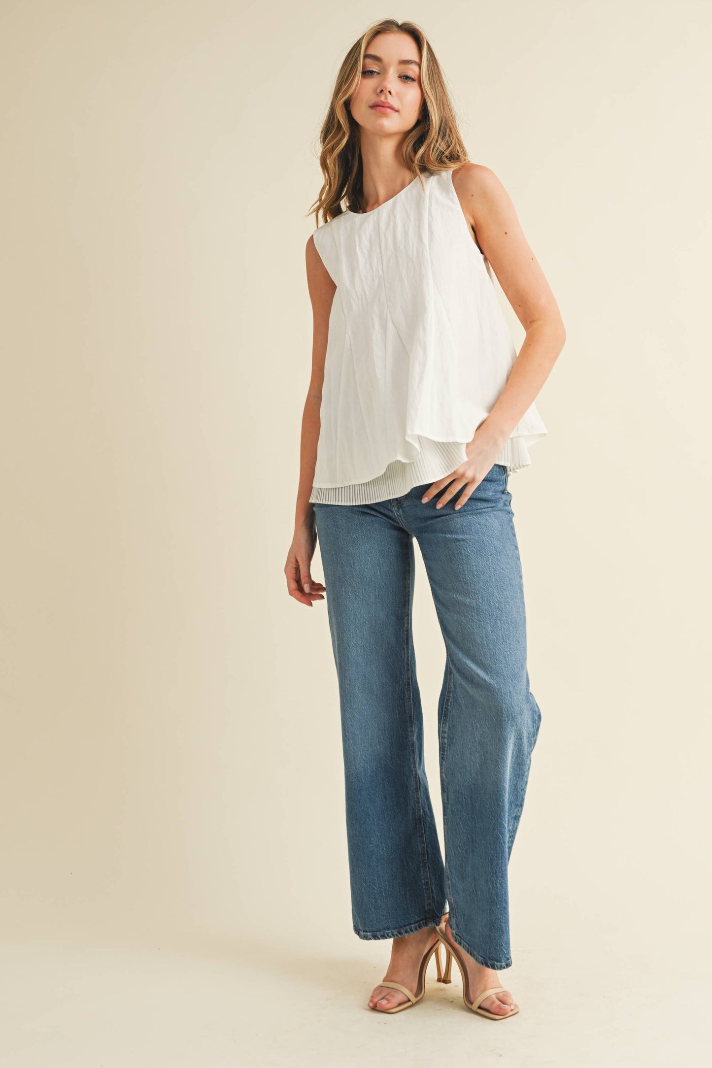 TCEC - CT9468-Pleated throughout Sleeveless A Line Top