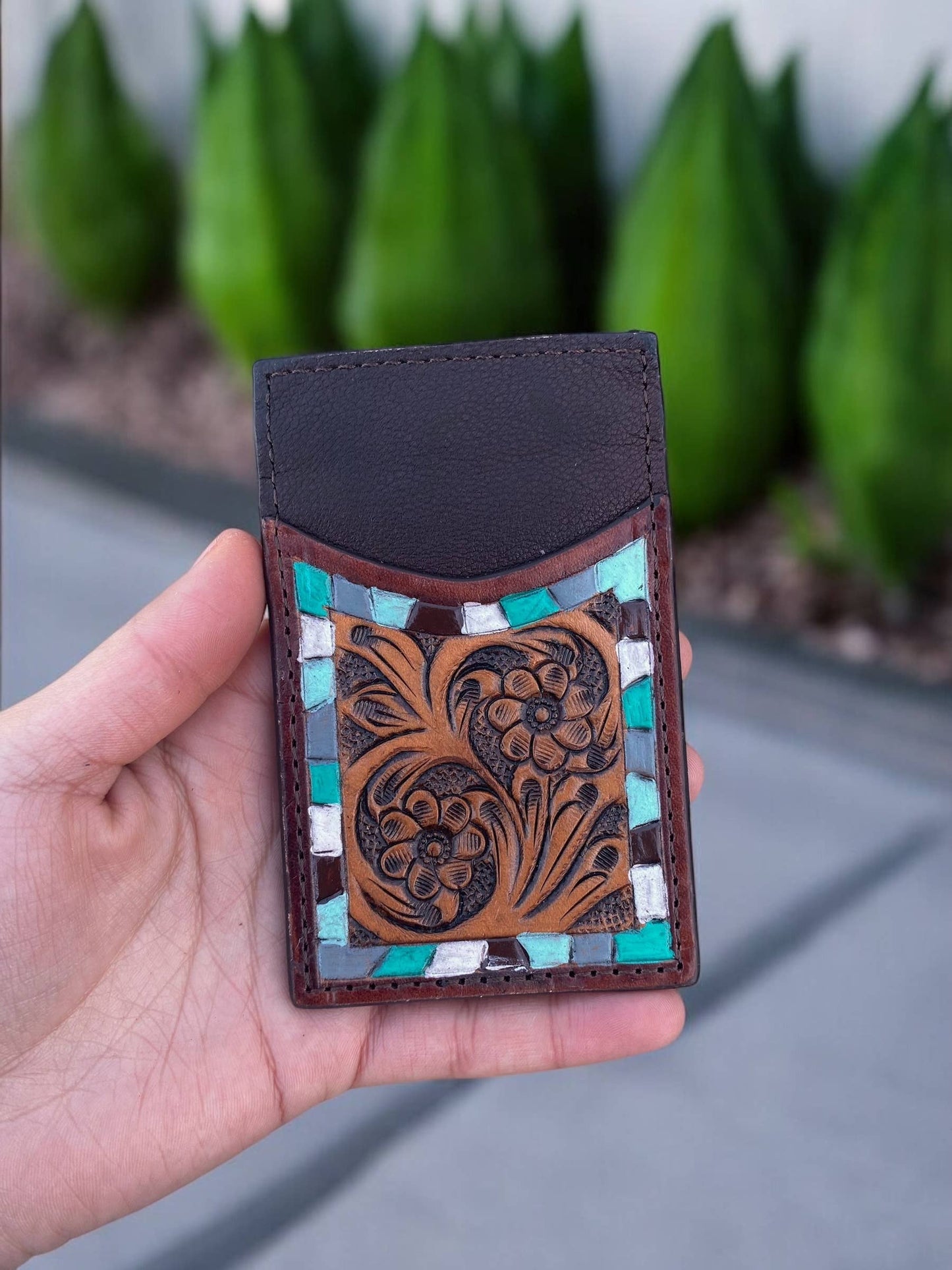 Western Linens - Aztec Leather credit card wallet 