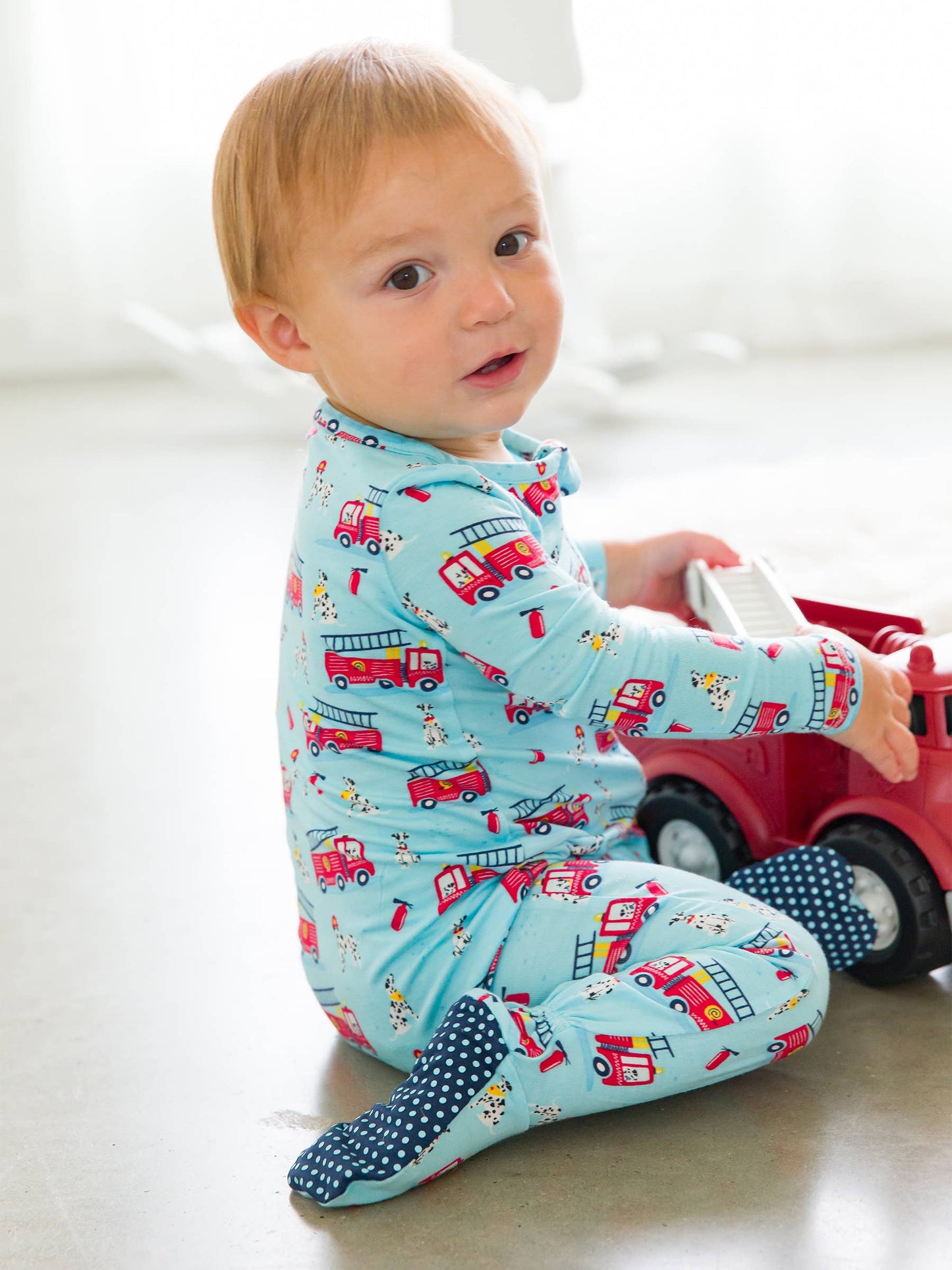 RuffleButts + RuggedButts - Baby Boys Paws To The Rescue Bamboo Viscose Footed One Piece Pajama