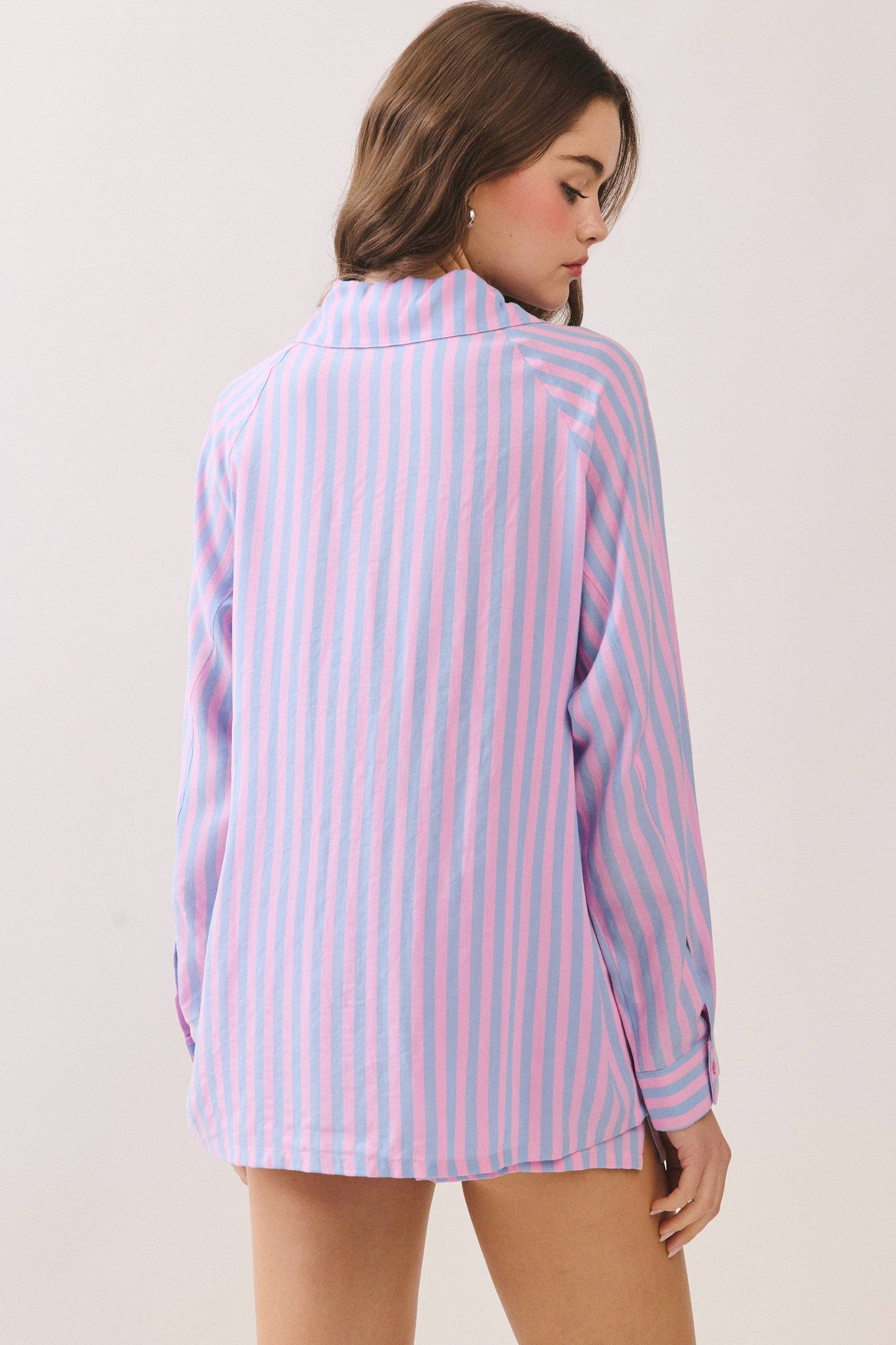 TCEC - CST1047-Striped Button Up Shirt and Matching Shorts Set