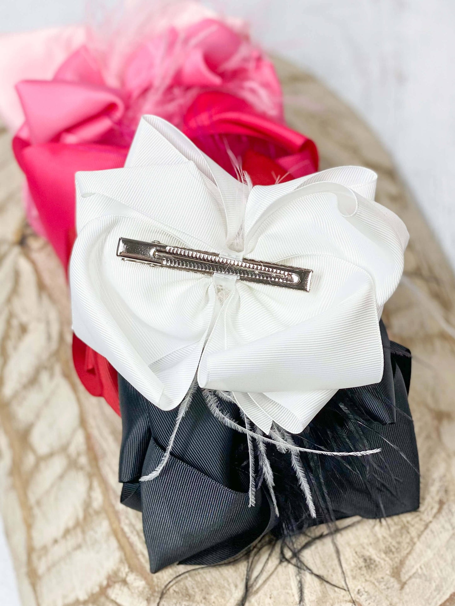 The Hair Bow Company - Texas Size Ostrich Puff Looped Knot Hair Bow: French Pink