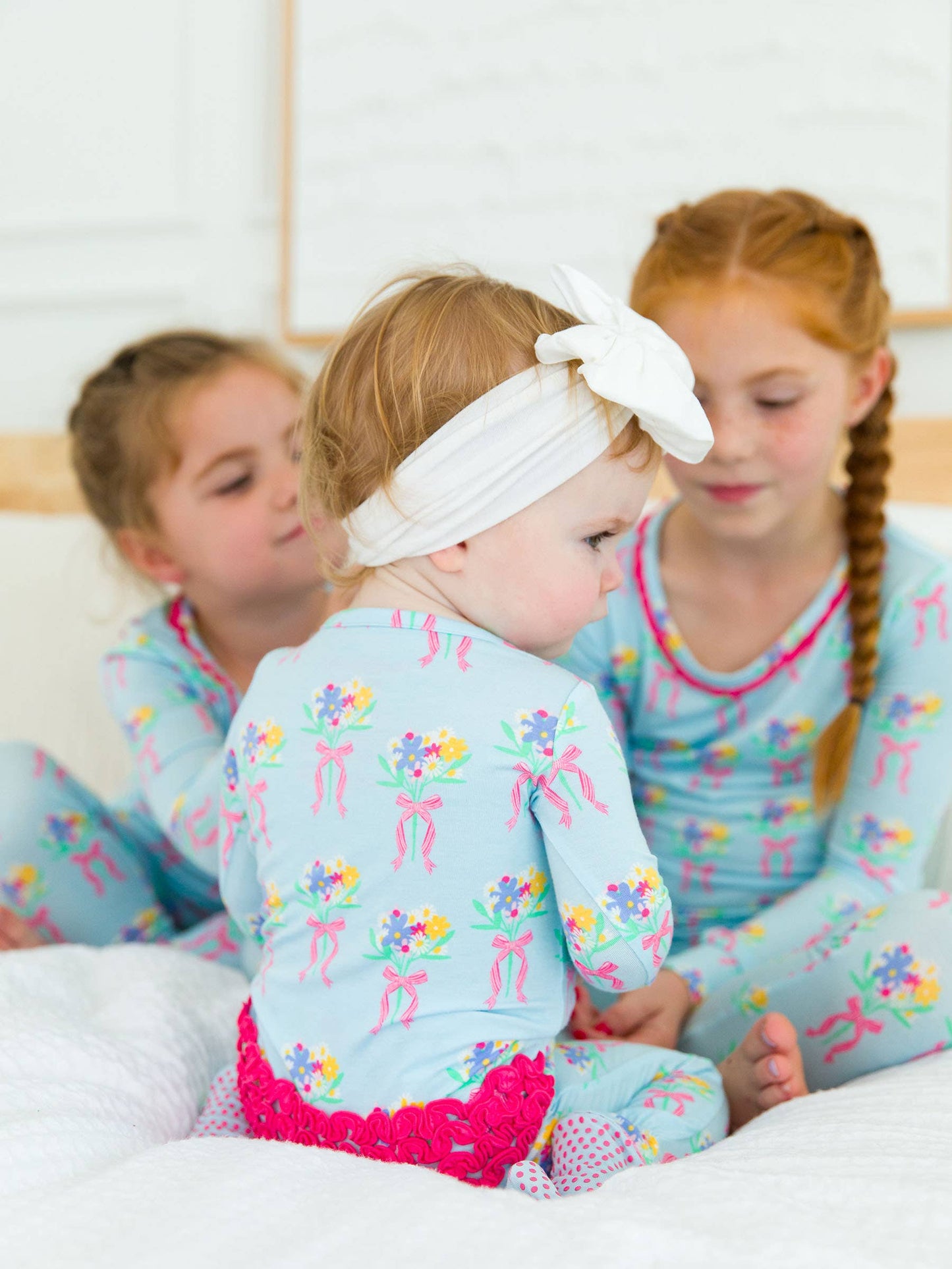 RuffleButts + RuggedButts - Baby Girls Bows and Bouquets Bamboo Viscose Footed Ruffle One Piece Pajama