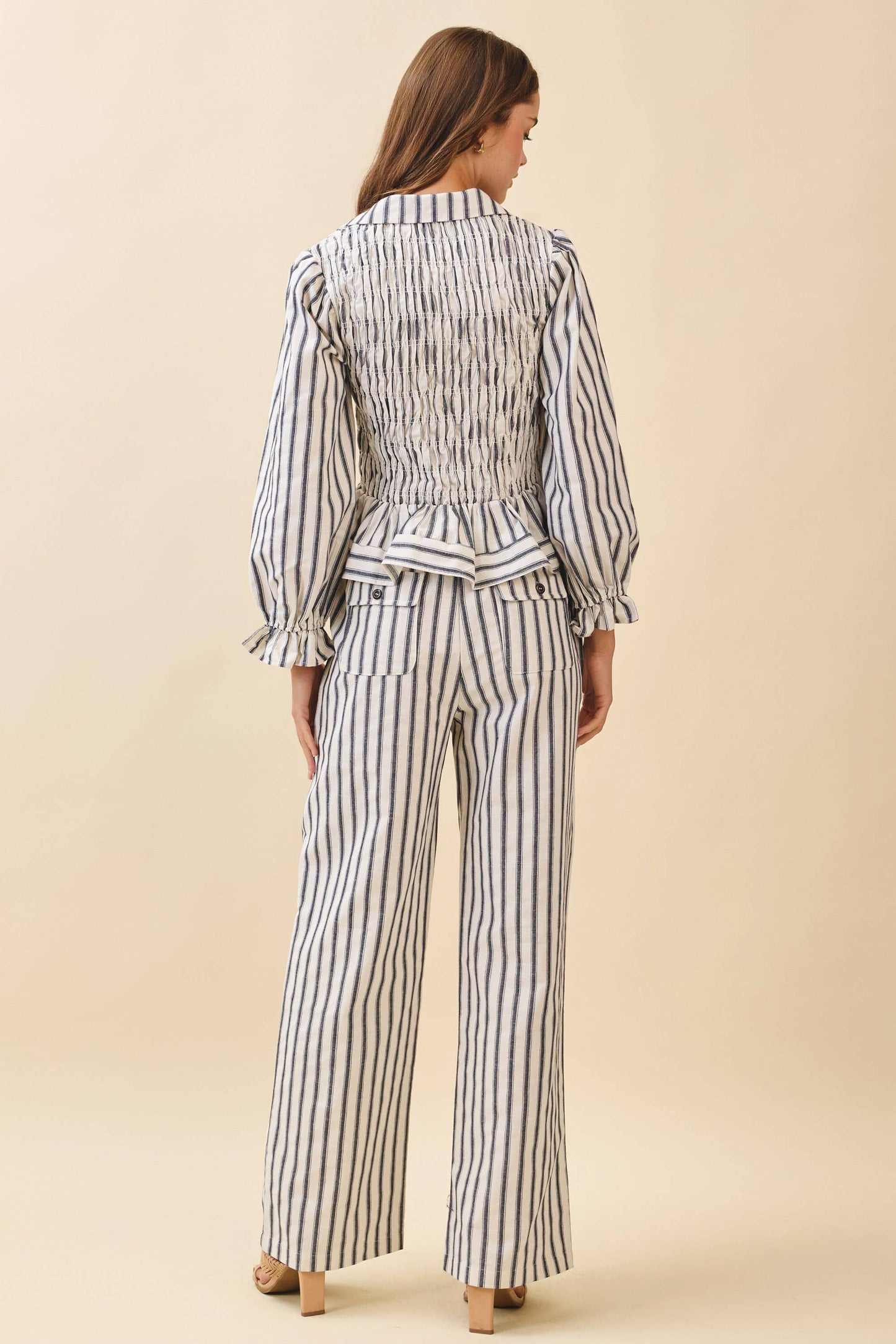 TCEC Vertical Stripes Drawstring Waist Wide Leg Pants