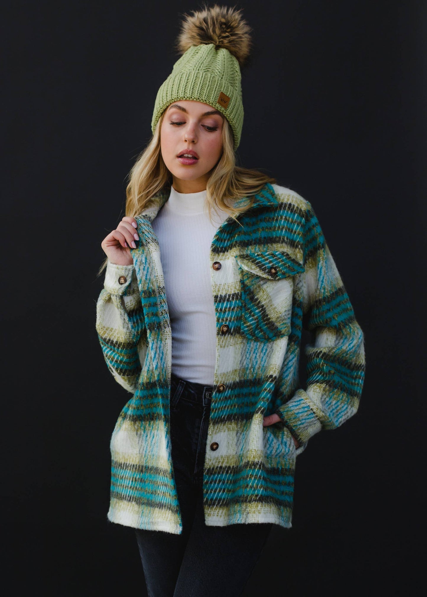 Turquoise, Green & Cream Plaid Jacket