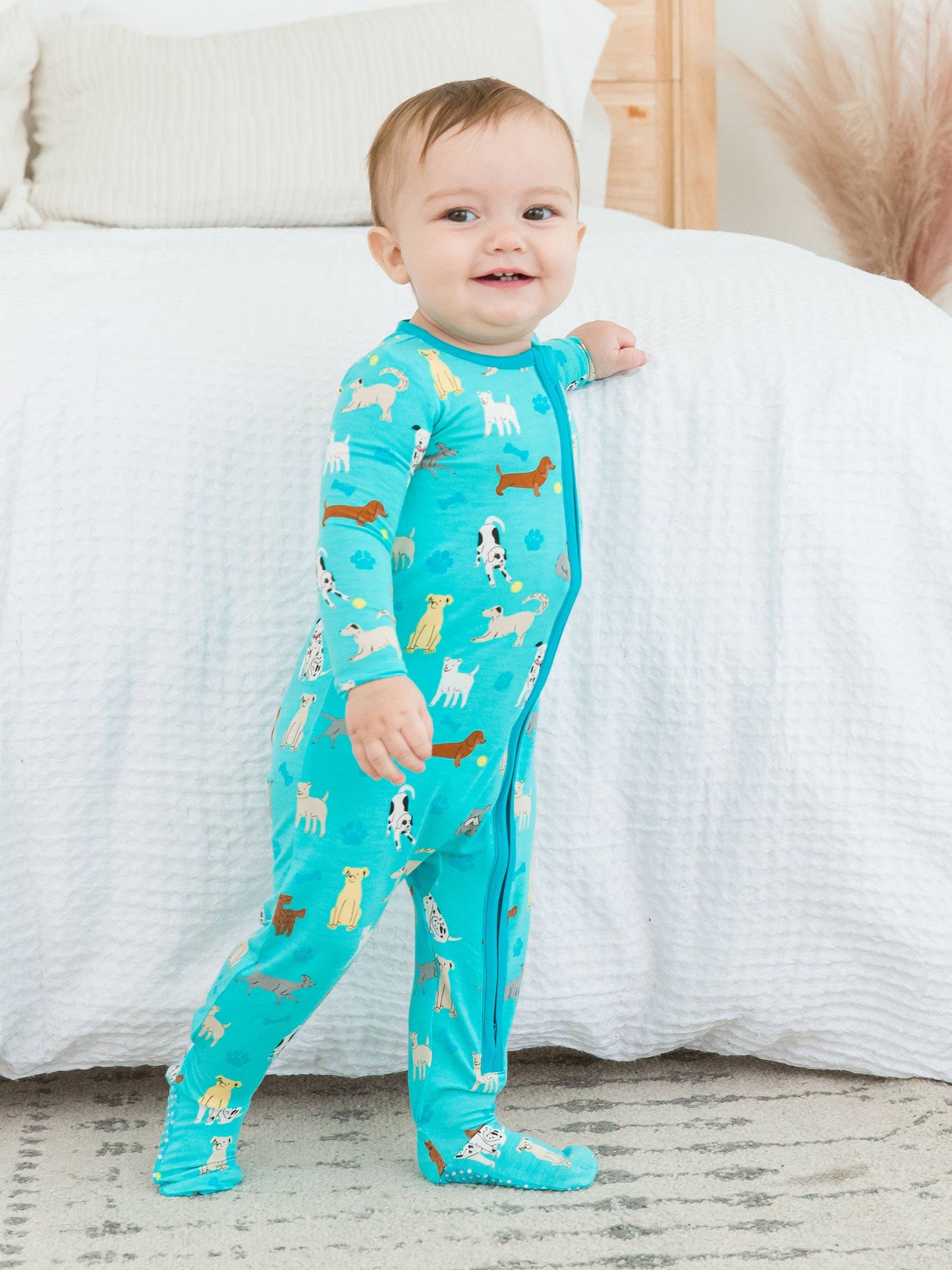 RuffleButts + RuggedButts - Baby Boys Bamboo Viscose Puppy Playtime Footed Pajama: