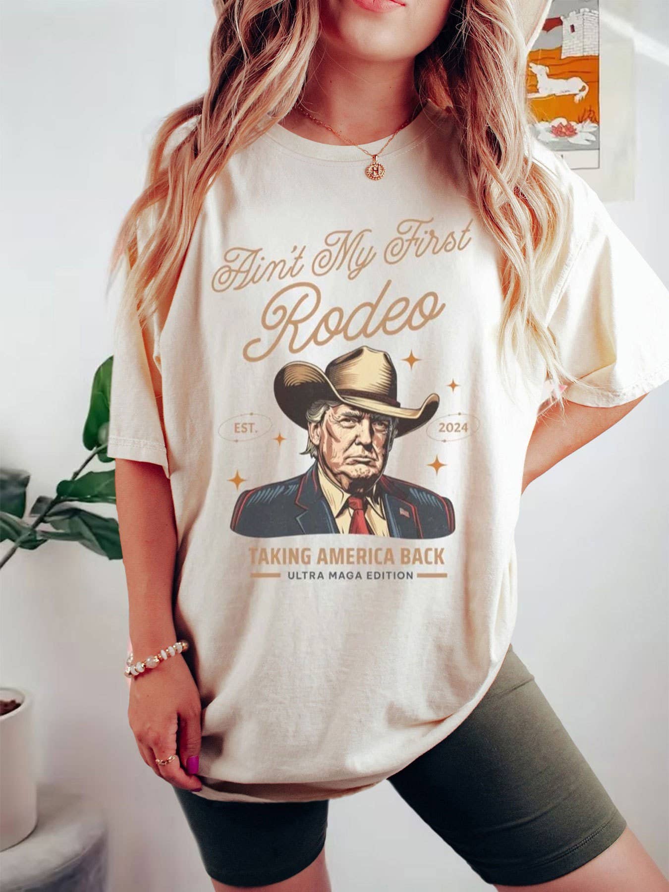 Ain't my first rodeo Cowboy Trump Graphic oversized tee