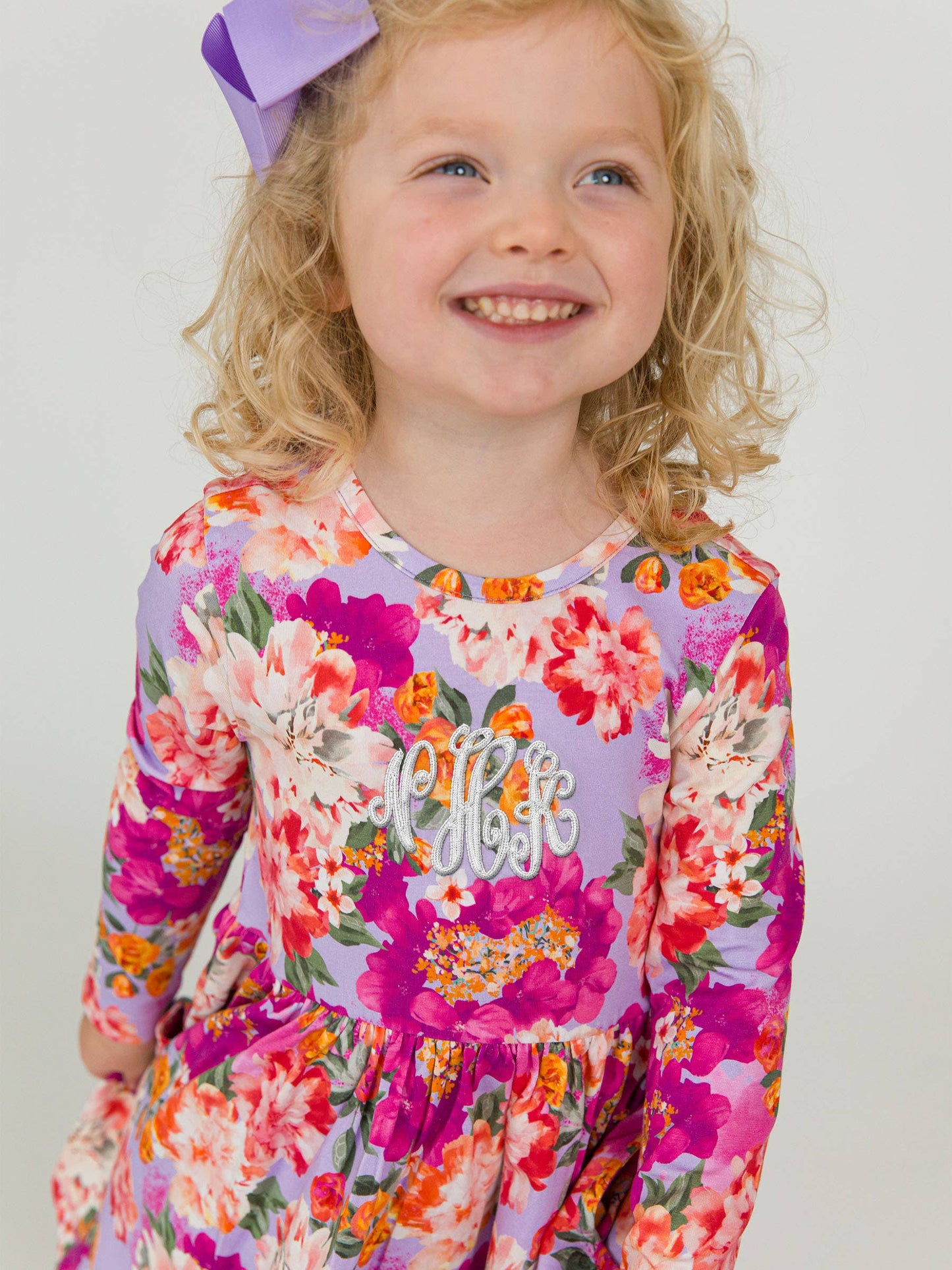 RuffleButts + RuggedButts - Girls Lavender Valley Knit Long Sleeve Twirl Dress