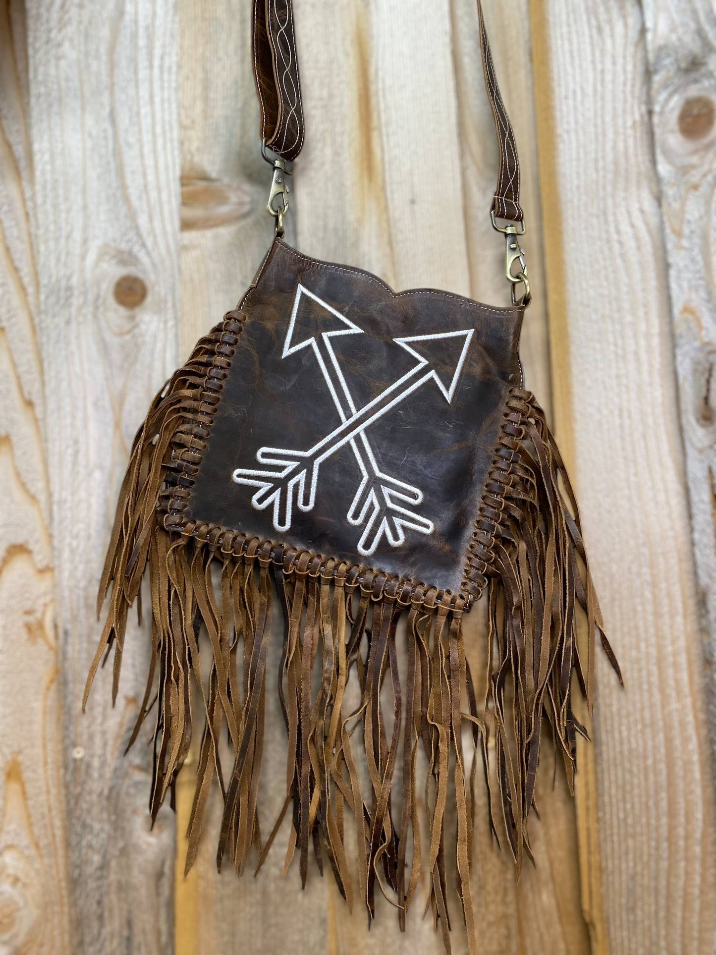 Western Linens - Arrows All Tooled Leather Crossbody     