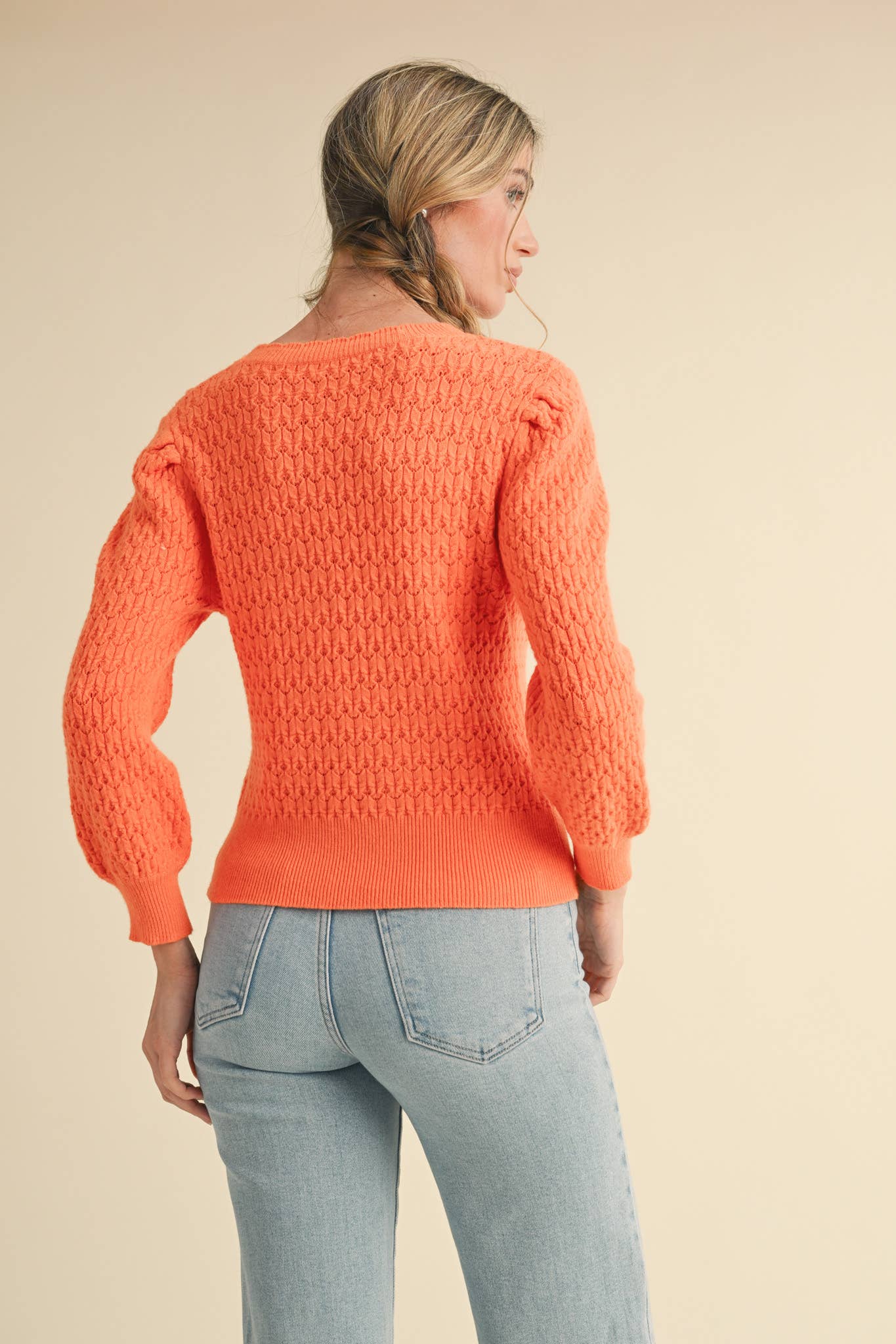 &MERCI - PUFF SLEEVE POINTELLE SWEATER MSW10553