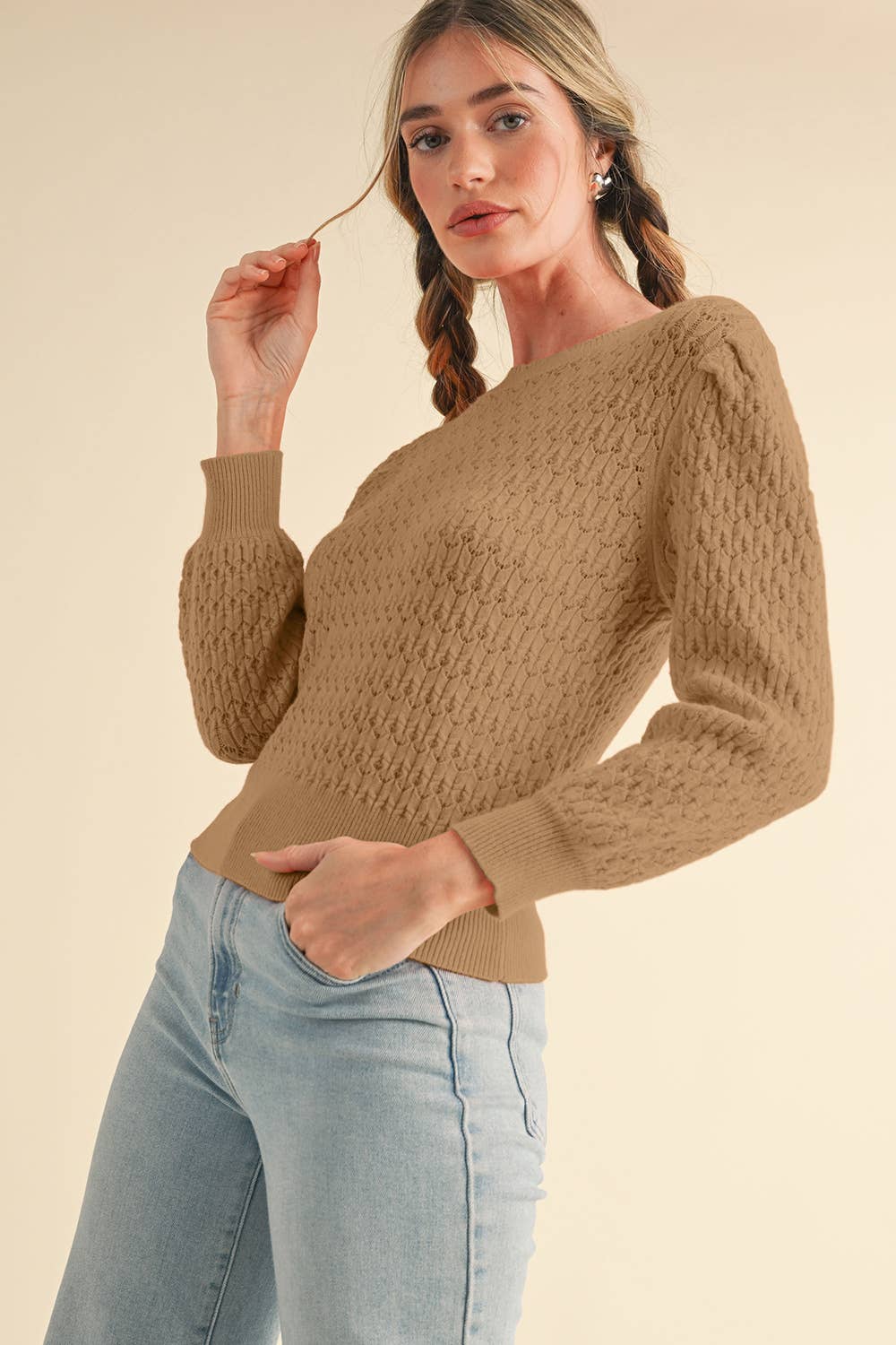 &MERCI - PUFF SLEEVE POINTELLE SWEATER MSW10553