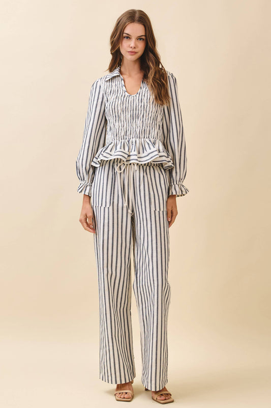 TCEC Vertical Stripes Drawstring Waist Wide Leg Pants