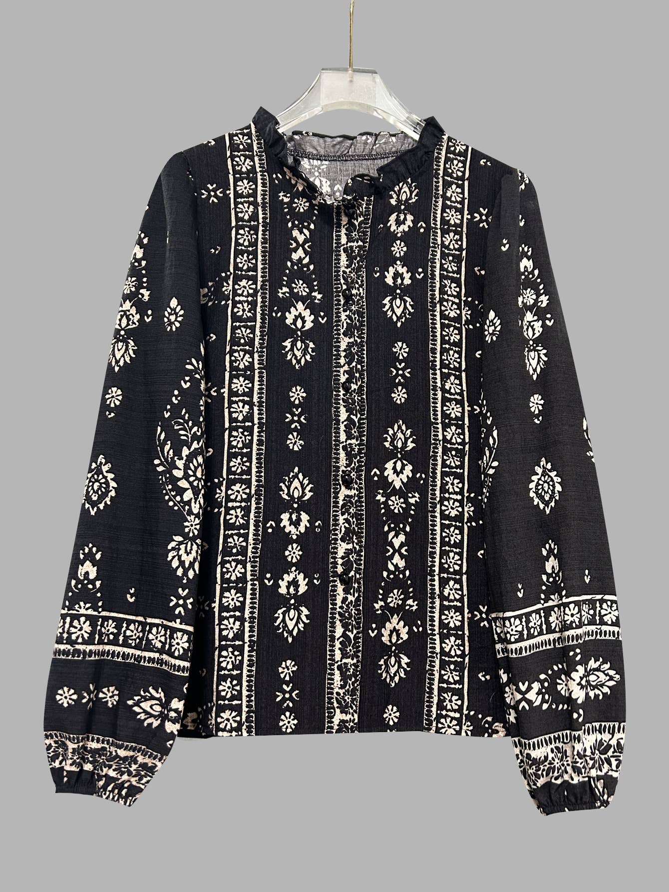 I’m Retro Bohemian Floral Geometric Print Blouse