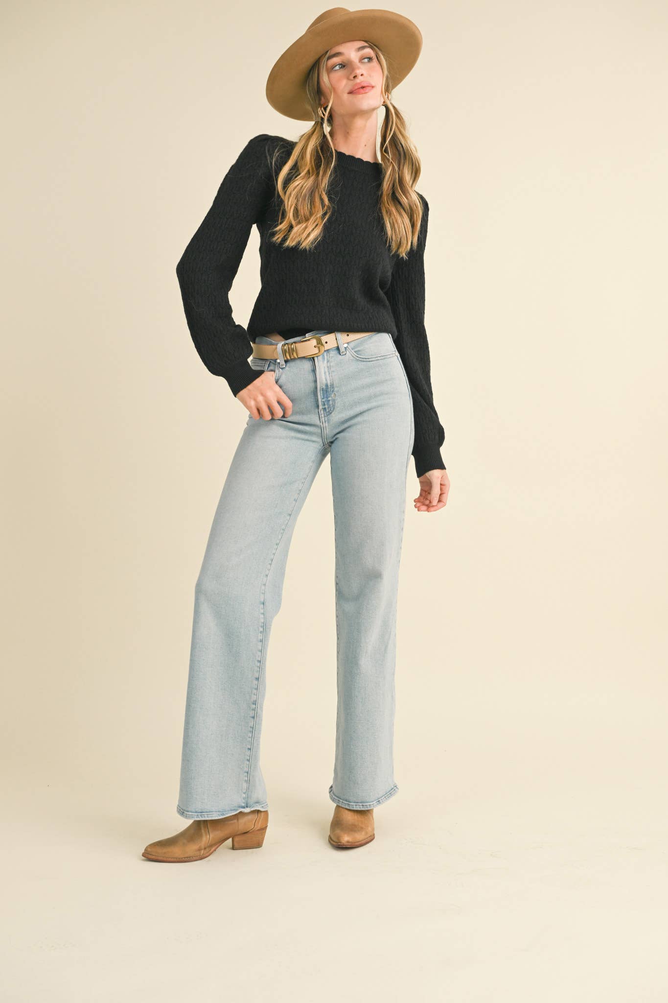 &MERCI - PUFF SLEEVE POINTELLE SWEATER MSW10553