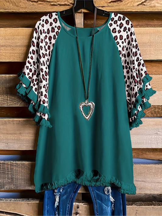 Ruffled Leopard Print Sleeve Rodeo Western T-Shirt