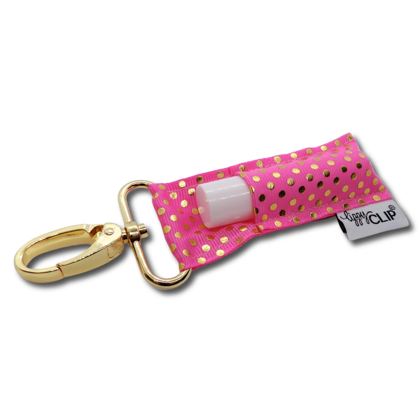 Gold Dots on Bubblegum Pink LippyClip Lip Balm Holder