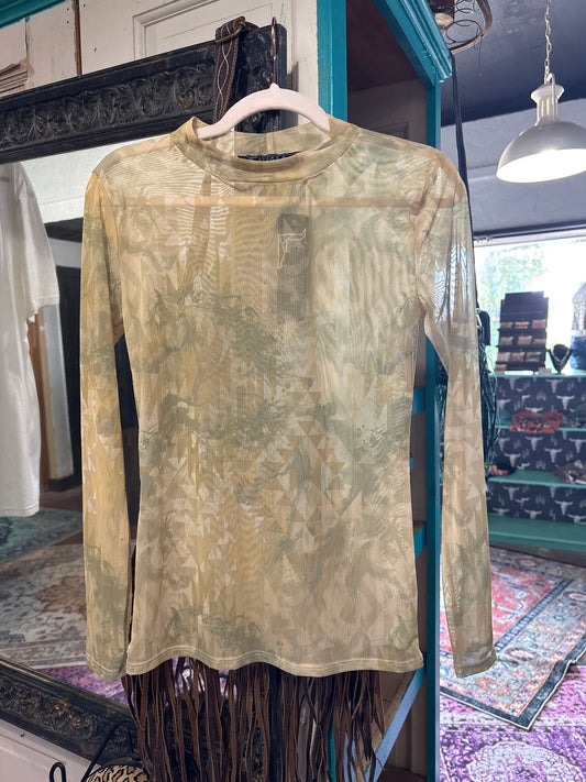 Yellow Beige Aztec Mesh Shirt