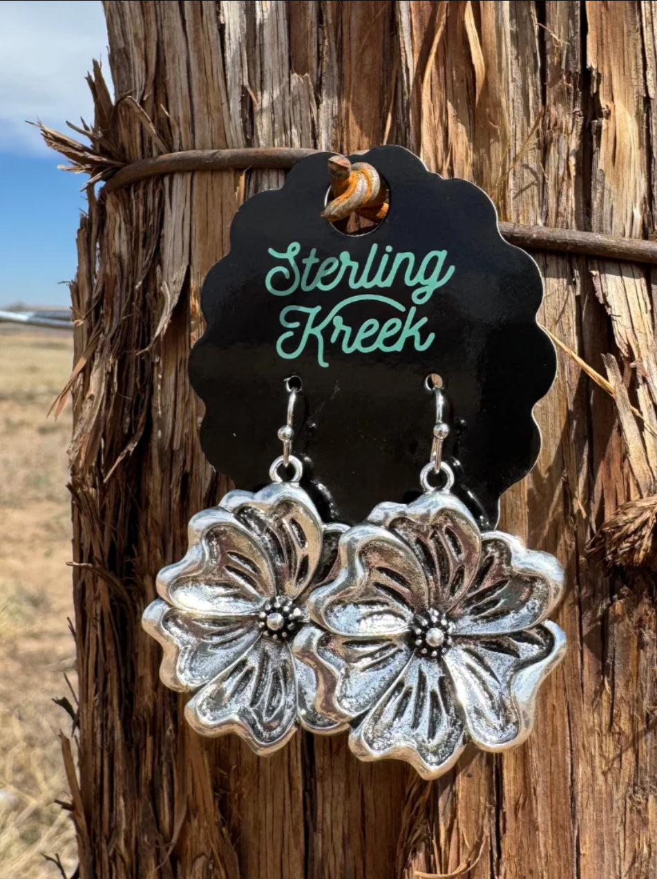 Tooled Flower Dangle Earrings
