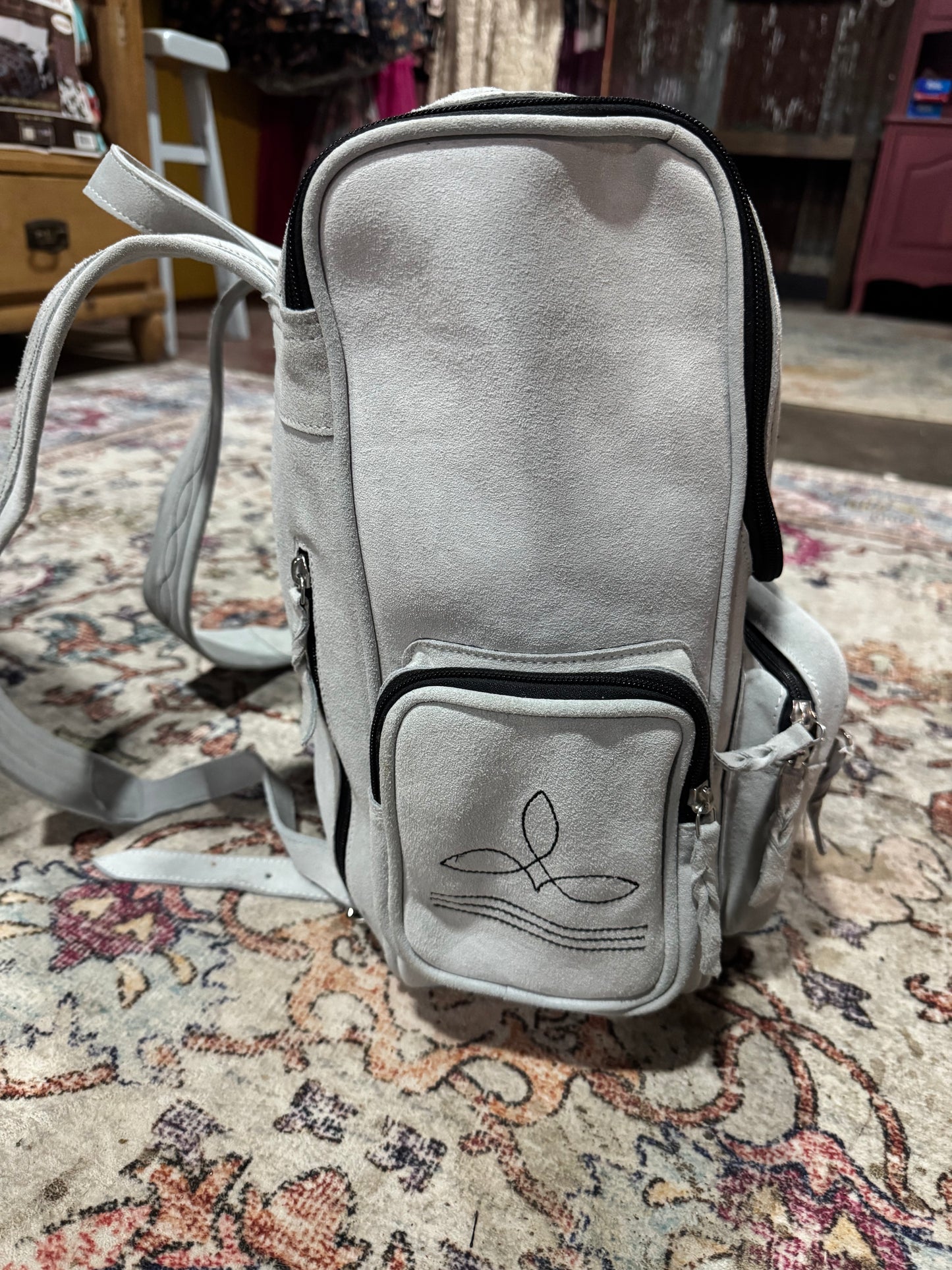 Off White Suede Boot Stitch Leather Backpack