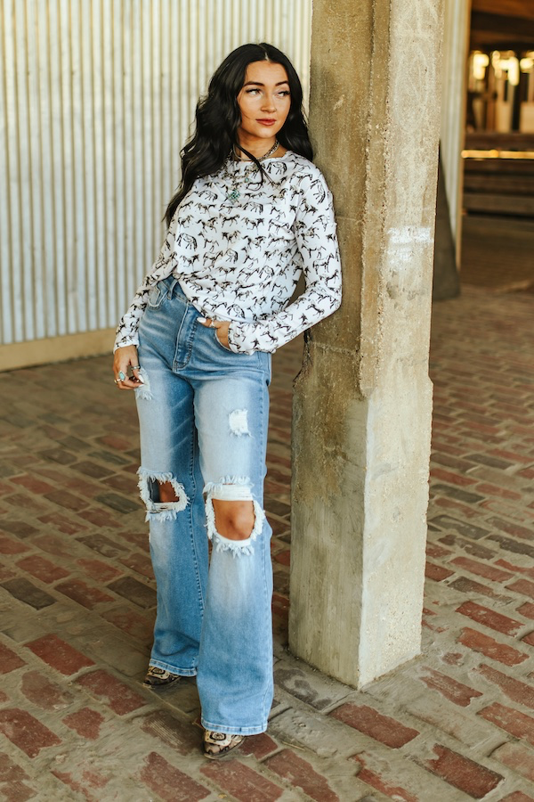 Light Wash High Rise Distressed Bootcut Jeans (Tummy Control)