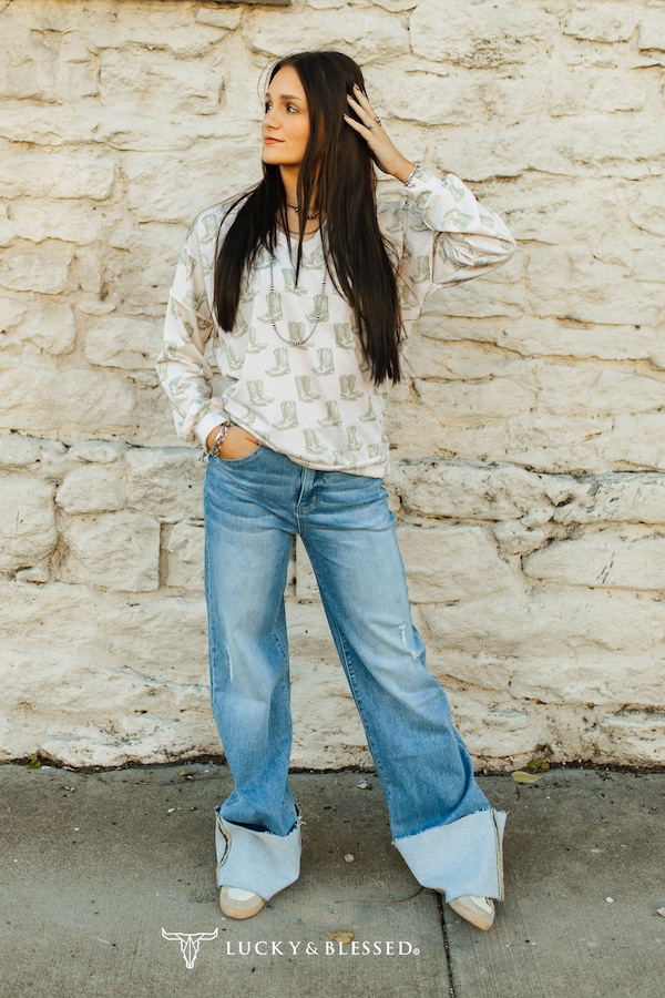 Mid Wash High Rise Cuffed Trouser Jeans (Tummy Control)