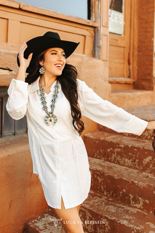 Ivory Button Down Long Sleeve Collared Corset Dress