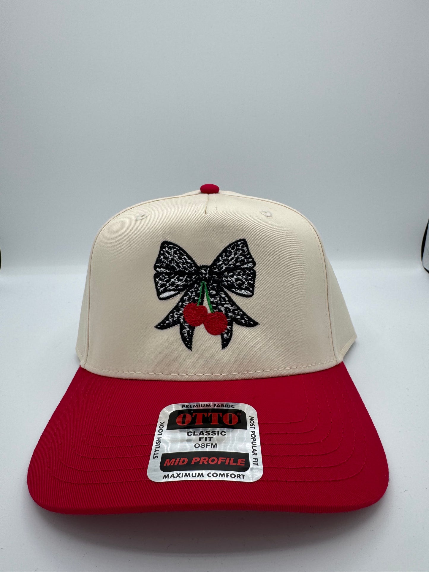 Leopard Bow With Cherries Embroidered Hat