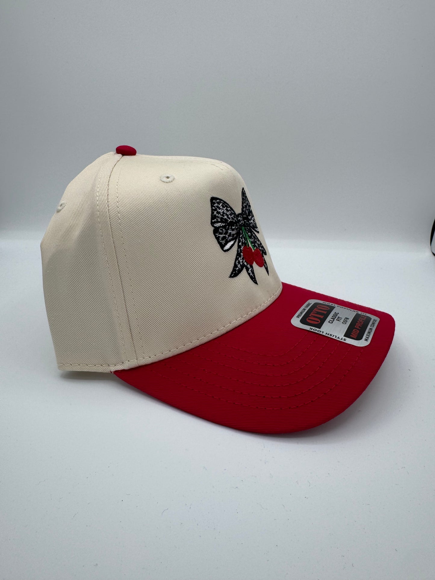 Leopard Bow With Cherries Embroidered Hat