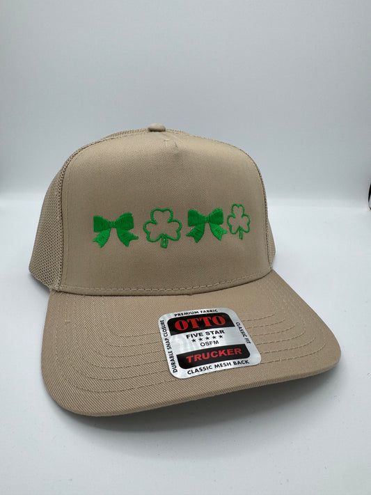 Shamrock and Bow Embroidered Hat