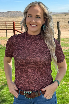Country Roads Short Sleeve Mesh Top