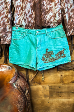 TURQUOISE COWBOY CUTTER SHORTS
