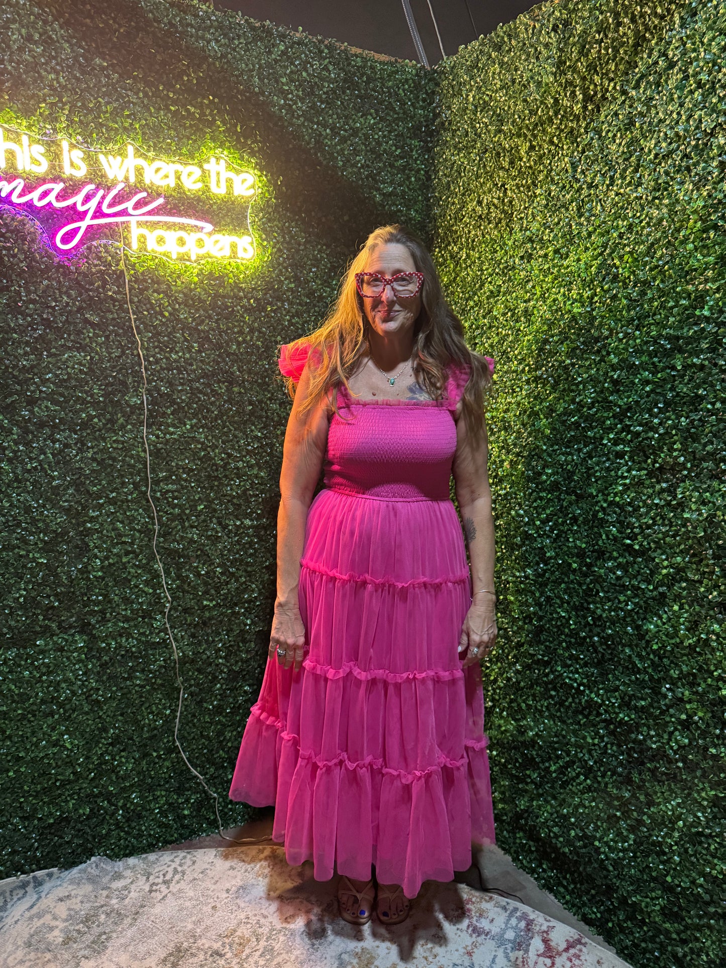 Shirred Bodice Sleeveless Mesh Tiered Dress