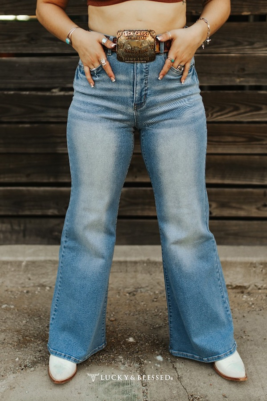 Mid Wash High Rise Trouser Jeans