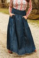 Dark Wash Denim Stretch Maxi Skirt