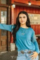Teal Rhinestone Fringe Upper Arm Long Sleeve Top