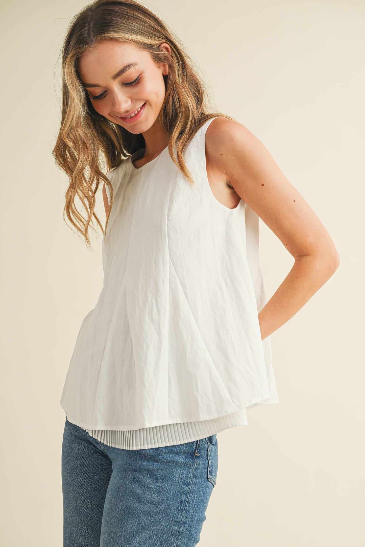 TCEC - CT9468-Pleated throughout Sleeveless A Line Top