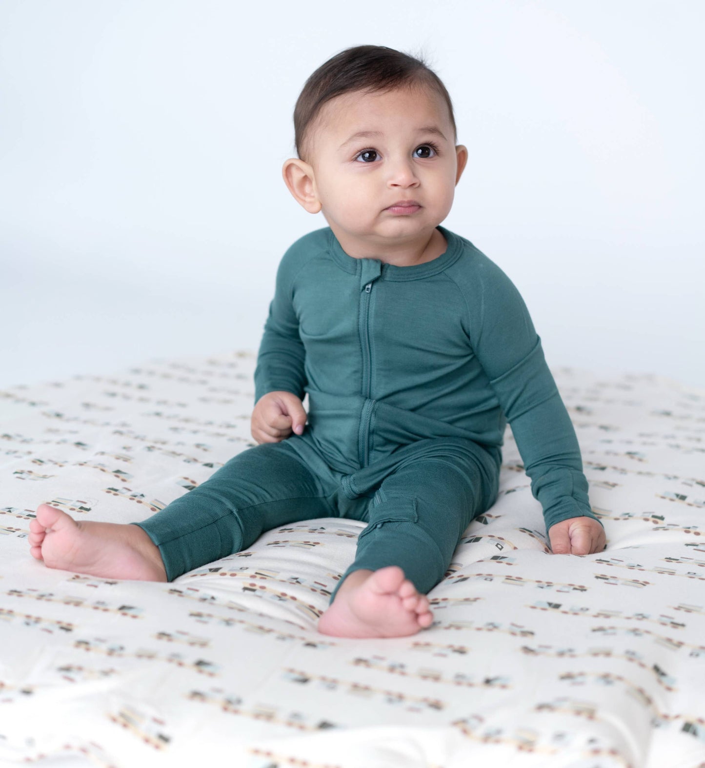 Bamboo Two Way Zipper Romper: NB-3M / Pine