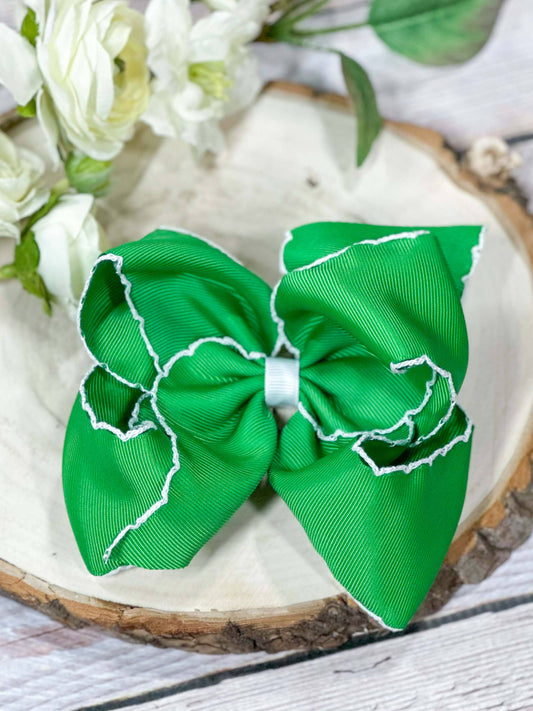 The Hair Bow Company - Green with White Moonstitch Hair Bow